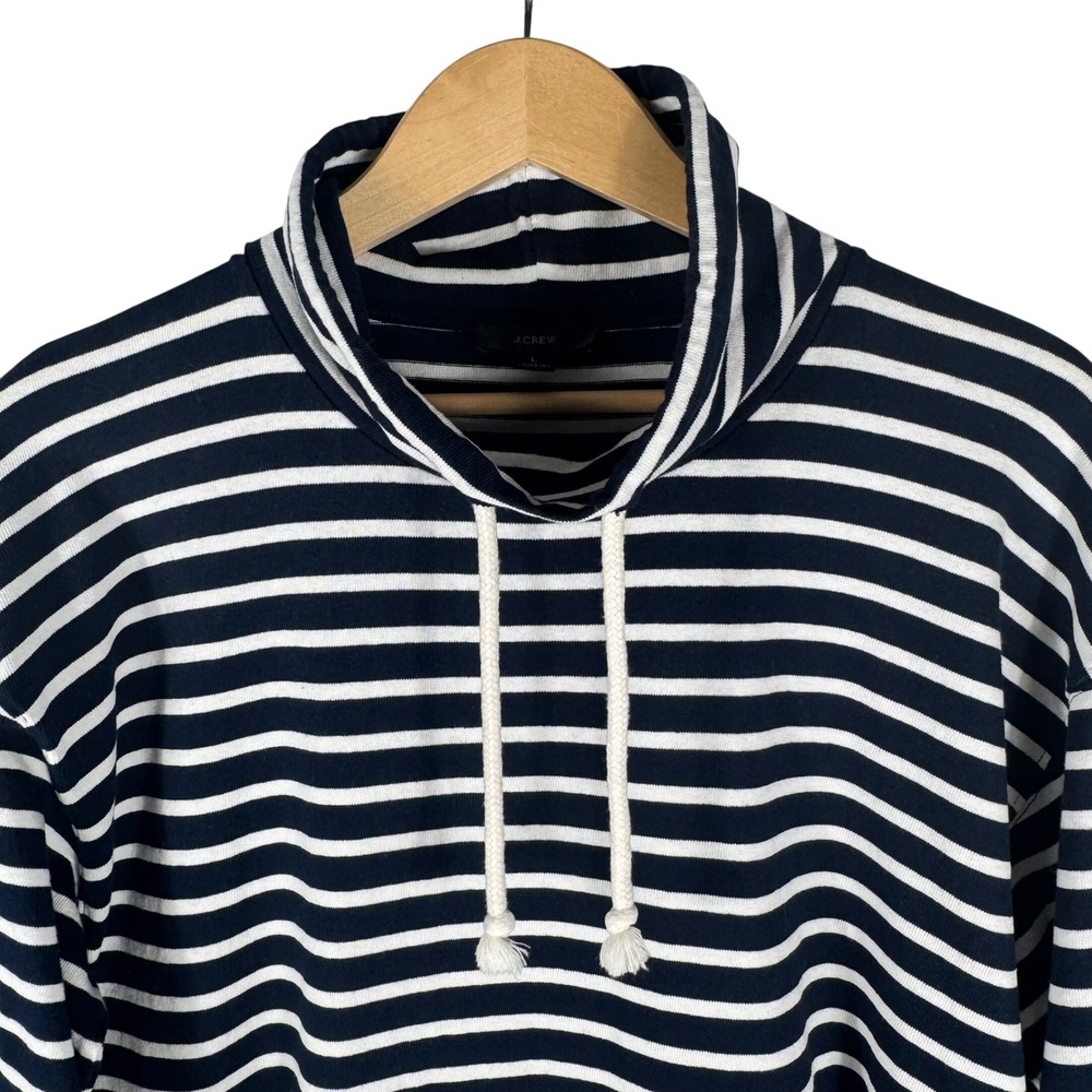 J.Crew Striped Funnel Neck Pullover Womens L Kangaroo Pocket